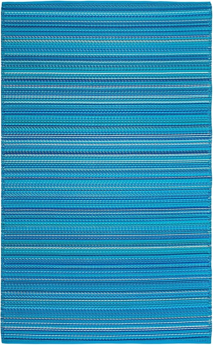 FH Home Outdoor Rug - Waterproof, Fade Resistant, Crease-Free - Premium Recycled Plastic - Striped - Patio, Deck, Porch, Balcony, Laundry Room - Havana - Turquoise Crease Free - 4 x 6 ft