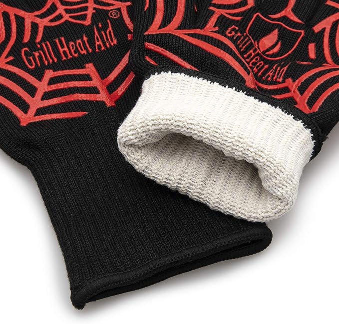 GRILL HEAT AID BBQ Grill Gloves Heat Proof for Grilling – Fireproof 1472°F Heat-Resistant Grill Mitts for Outdoor Barbecue and Smoker, Campfire, Fire Pit, Oven Glove with Fingers for Baking Pizza