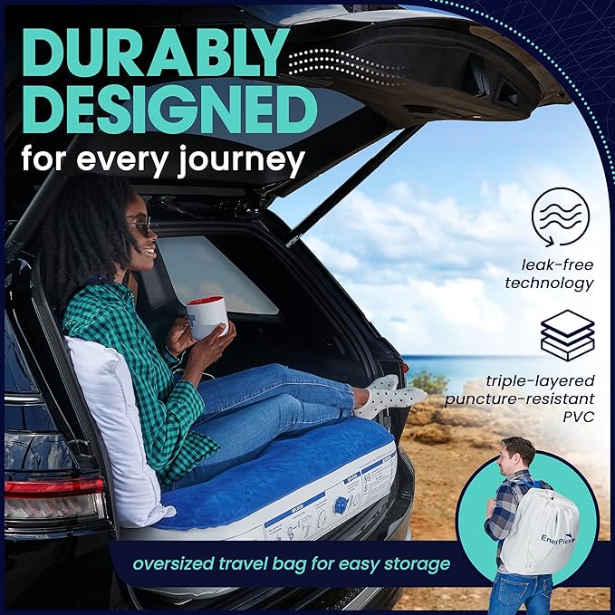 EnerPlex Camping Air Mattress with Built in Pump - Twin Blow Up Mattress for Travel & Guests - Portable Bed for Adults and Kids - Grey