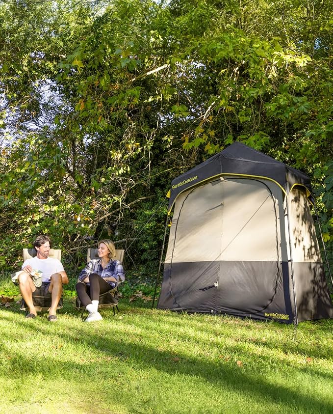 FanttikOutdoor Zeta A2 Pro Shower Tent 2 Rooms, Instant Setup in 60 Seconds with Rainfly & Windproof, Portable with Carry Bag for Family Camping, Privacy Shelters Upgraded Ventilation