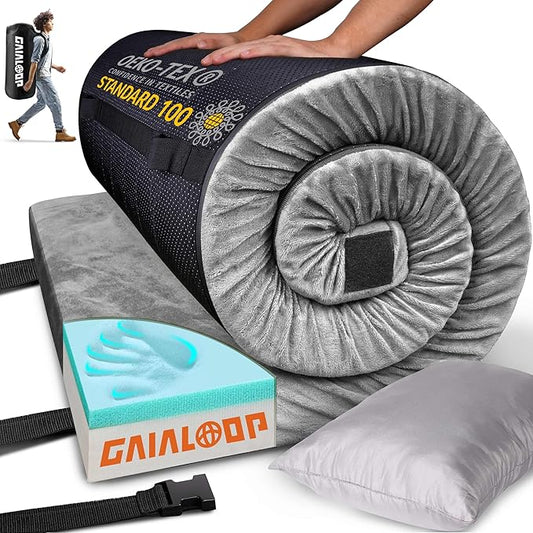 3 Inch GAIALOOP Thick Memory Foam Camping Mattress Sleeping Pad [Car/Tent/Cot] Glamping Portable Floor Mat Roll Up Futon Mattress for Guests Sleepover