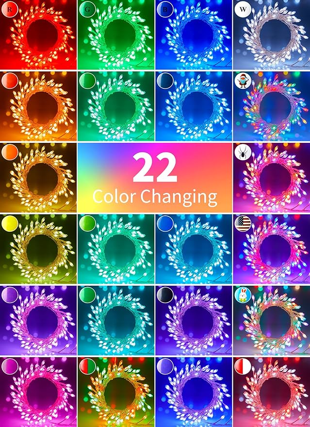 Moonflor 10FT Fairy Lights Color Changing - 100 LED 22 Colors Cluster Fairy Lights with Remote, Firecracker String Lights with 12 Modes, Halloween Fairy Lights for Bedroom Indoor Classroom Christmas