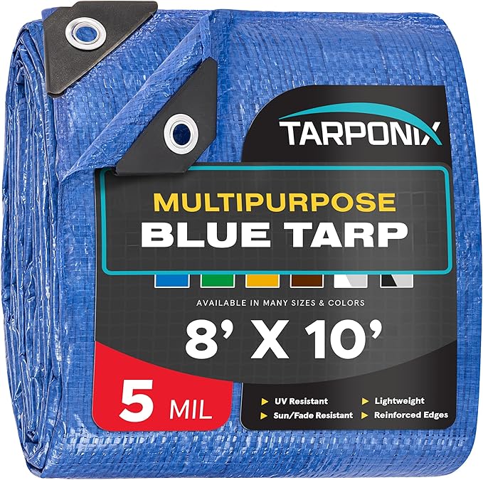 Better Blue Poly Tarp 8’ x 10’ – Lightweight 5 Mil Waterproof Cover – Durable, Weatherproof, Multipurpose Protection for Camping, Roofing, Construction