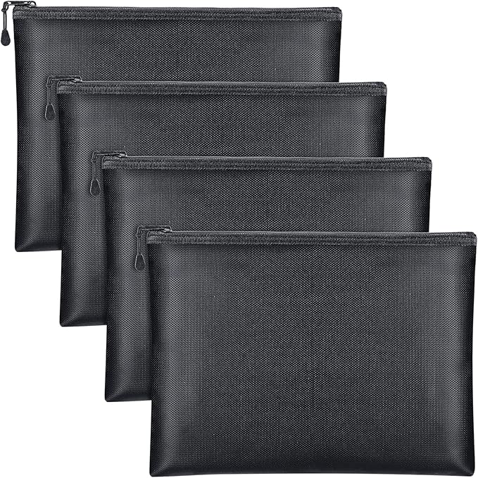 4 Pack Fireproof Document Bags 13.4 x 9.4 Inch Waterproof and Fireproof Money Bag Document Holder with Zipper Fireproof Safe Storage Bag for A4 Documents, Money, Passport and Tablet