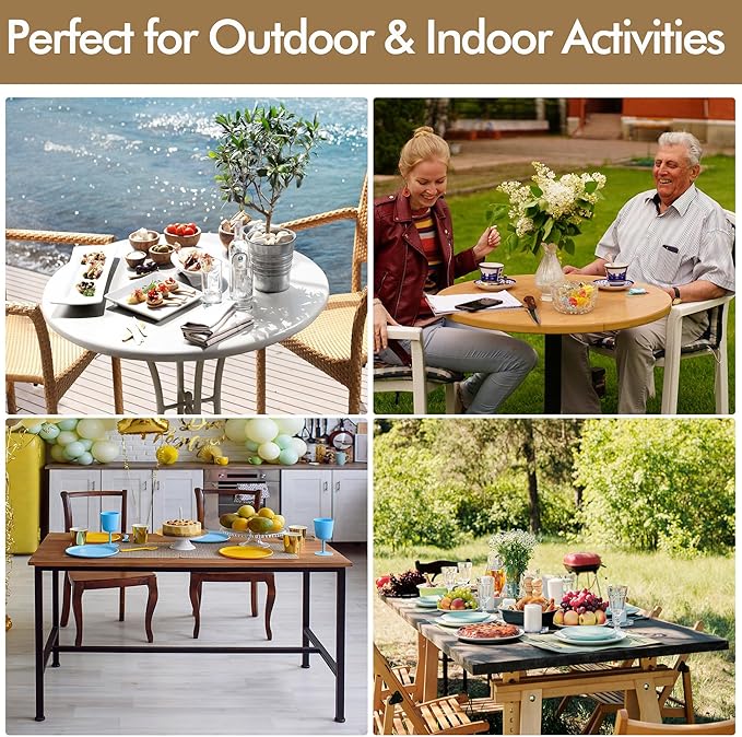 Fitable 4 Pack Vinyl Fitted Round Table Cover with Elastic- Waterproof Faux Linen Tablecloth Flannel Backed Wipeable Table Cloth for Picnic Camping, Nature (Fit for 36"-44" Round Tables)