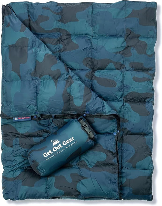 Down Camping Blanket - Puffy, Packable, Lightweight and Warm | Ideal for Outdoors, Travel, Stadium, Festivals, Beach, Hammock | 650 Fill Power Water-Resistant Backpacking Quilt