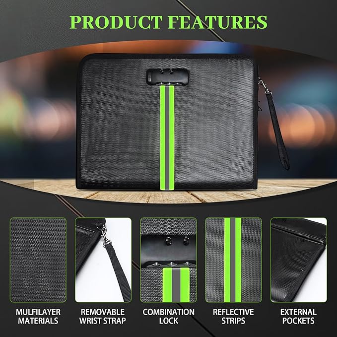 Fireproof Document Bag, 5200℉Fireproof Document box with Lock, Handle and Zipper, Document Organizer for Cash, Legal Documents – Secure Storage for Home, Office & Travel (Black, M)