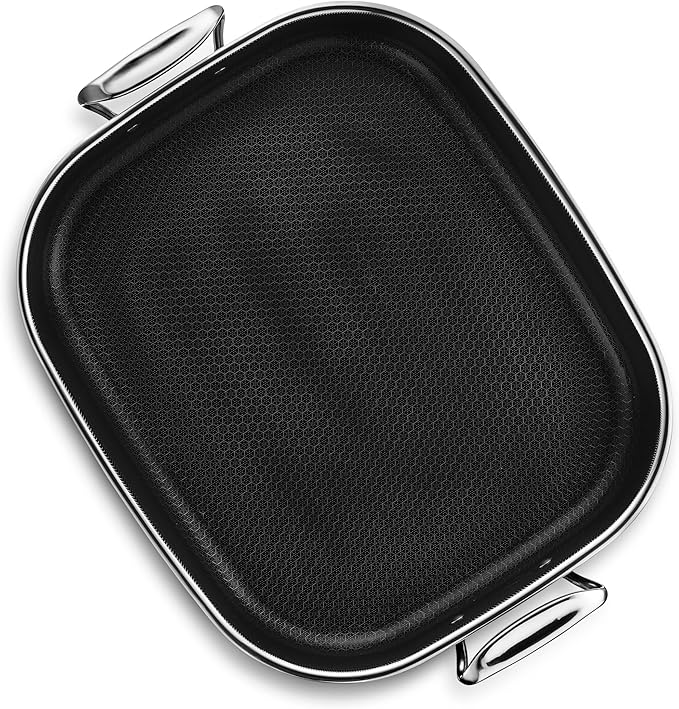 HexClad Hybrid Nonstick Roasting Pan with Rack, Dishwasher-Friendly, Oven-Safe Up to 900°F, Compatible with All Cooktops