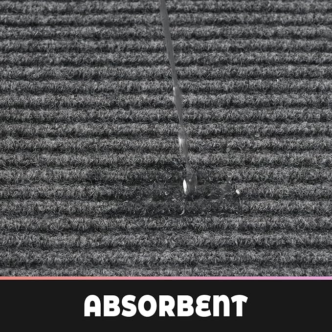 fani Heavy Duty Large Outdoor Indoor Entrance Doormat Waterproof Low Profile Entrance Rug Front Door Mat Patio Anti-Skid Rubber Back, 35x60 inch (Light Grey)