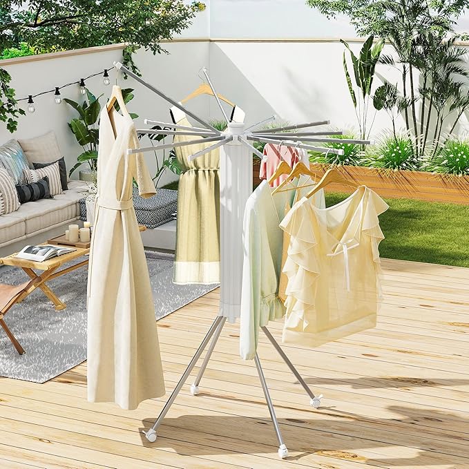 JOOM 4 Legs Single Layer Clothes Drying Rack, Garment Rack Portable and Foldable Space Saving Laundry Drying Rack - Drying Rack Clothing Floor Folding Balcony Bedroom Household Aluminum