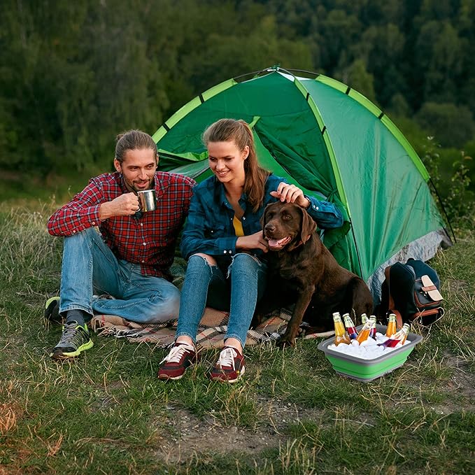 Collapsible Ice Bucket - 10-Liter Portable Outdoor Multi-Use Basin, Dish Tub, and Storage Basket for Camping and Tailgating by Wakeman (Green)