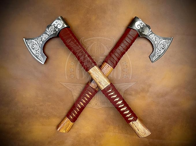 SHINY CRAFTS-Norse Viking Axe Camping Hatchet Berserker Axes-Viking Axe Hatchet Throwing Axes Hand Axe Gifts for him Wood Working Tool Viking Gifts for Men Tomahawk Bearded Axe (VBA 17)
