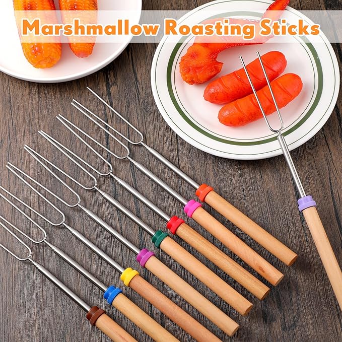 Minatee 28 Inch Marshmallow Roasting Sticks Bulk, Smores Skewers for Fire Pit, Hot Dog Camping Skewers Accessories Campfire Marshmellow Extendable Forks BBQ Tools Smores Sticks (12 Pcs)