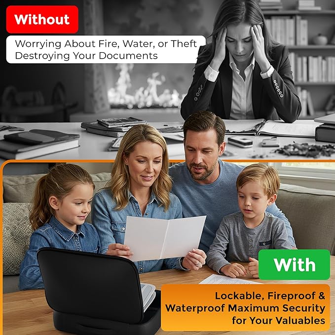 Fireproof Document Bag Waterproof Organizer Box With Lock 3 Layer File Storage Soft Case For Passport Ledger Papers Certificate Cash Files Important Documents Portable Secure Safe Home Travel Office