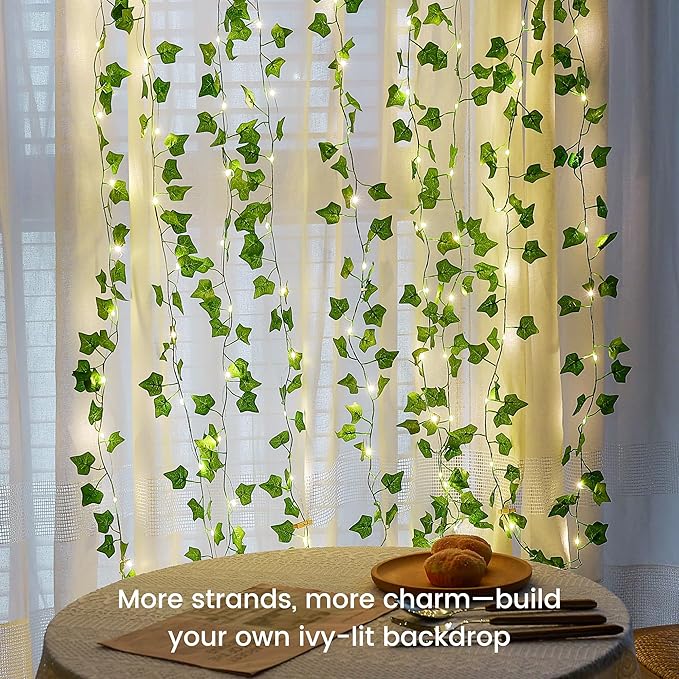 Ivy Vine with Fairy Lights, 23FT 73 LED Leaf Lights Indoor USB/Battery Operated, Fake Vine String Lights for Bedroom, Wall, Party, Garden, Birthday, Wedding, Room Decor, Warm White