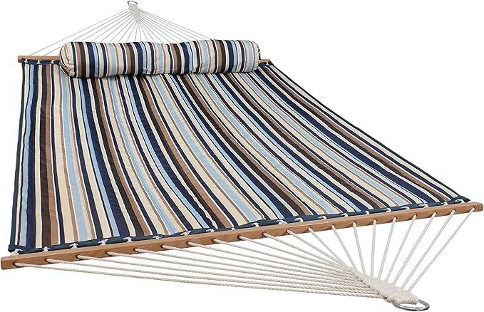 Sunnydaze Quilted Outdoor Hammock with Spreader Bars - Heavy-Duty 450-Pound Capacity Double Hammock for Outside - Ocean Isle