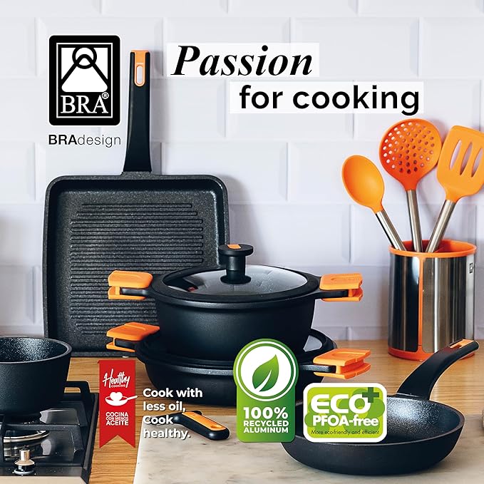 BRA COOKWARE Efficient Pro Frying Pan | 10.2 inches Cast Aluminum Frypan | Profile Plus Non-Stick | All Heat Source Compatible | PFOA Free | Ergonomic Heat-Resistant Handle | Non Deformable