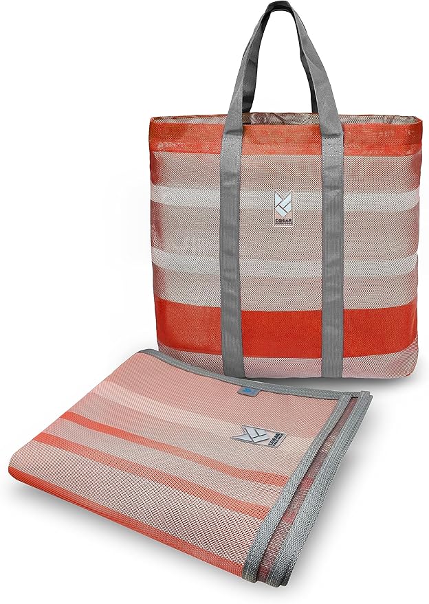 CGEAR RV Comfort Mat – Patented Sand-Free Technology with Ultra Soft Material – Sized to Your RV, Campsite, Beach House – Great Outdoor Patio Rug for RV and Camping (Earthy Stripe, 8' X 14')