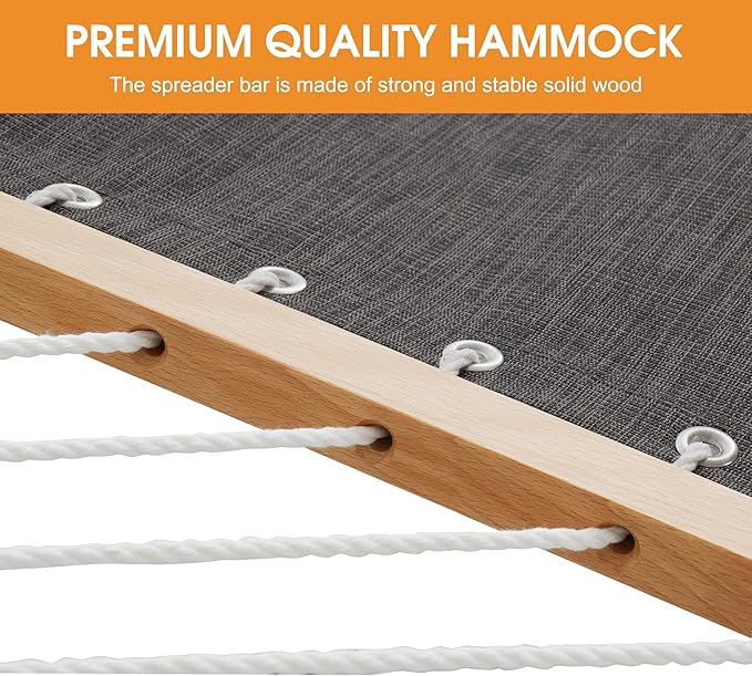 Lazy Daze Hammocks 11 FT Double Outside Hammock Quick Dry Olefin Fabric Hammock with Spreader Bar & Side Pocket for Outdoor Poolside Backyard 450 lbs Capacity, Black