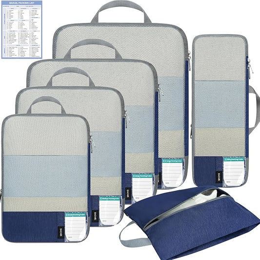 BAGAIL 6 Set/4 Set Lightweight Compression Packing Cubes for Travel, Anti-Tearing Expandable Organizer Bags for Suitcase