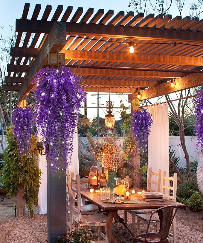 Artificial Plants Lighted Artificial Hanging Plants Fake Money Plants Outdoor UV Resistant Plastic Plants Fake Plants for Outside Home Garden Wedding Party Indoor Backgarden Decorations(Pure Purple)