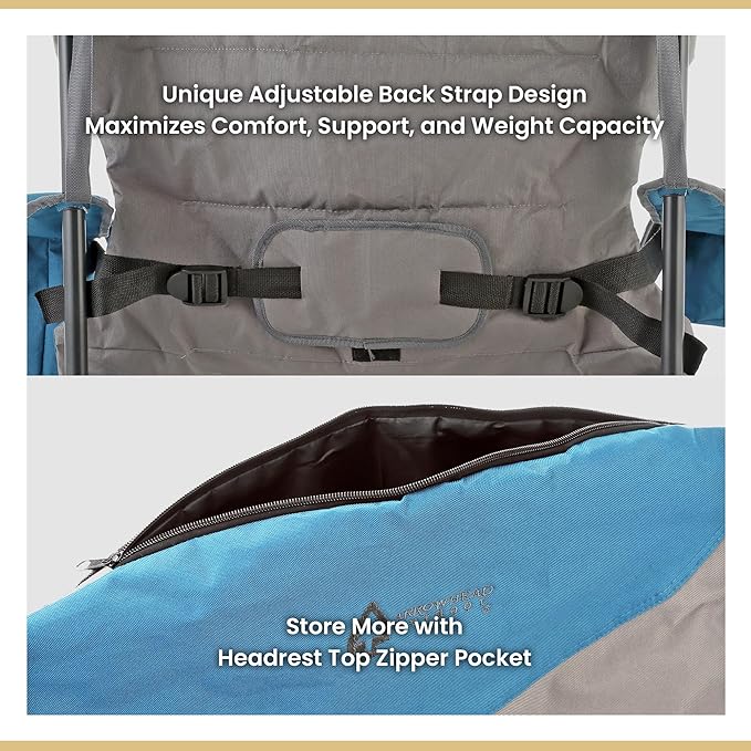 ARROWHEAD OUTDOOR XXL Folding Padded Camping Chair w/Cup & Wine Holder, Armrest Cooler, Support up to 600 lbs, Blue