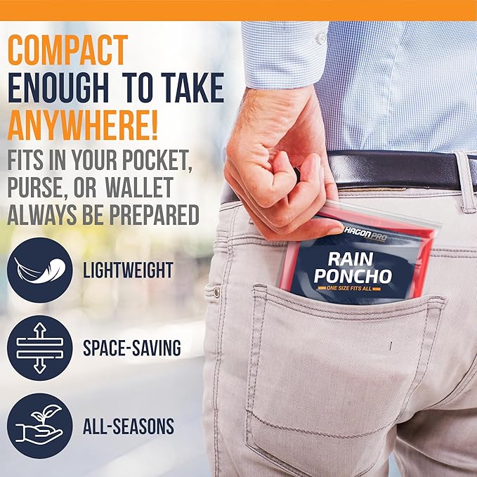 Hagon PRO Disposable Rain Ponchos for Adults (5 Pack)