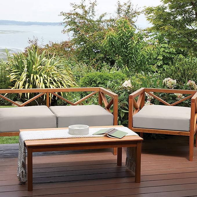 Classic Accessories Ravenna Water-Resistant 23 x 23 x 5 Inch Square Patio Seat Cushion Slip Cover & Foam, Mushroom, Lounge Chair Cushion