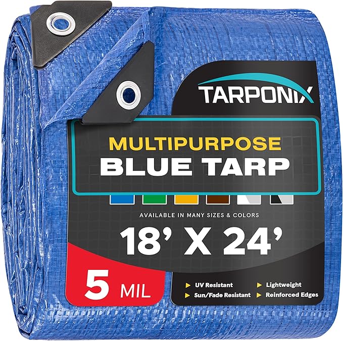 Better Blue Poly Tarp 18’ x 24’ – Lightweight 5 Mil Waterproof Cover – Durable, Weatherproof, Multipurpose Protection for Camping, Roofing, Construction