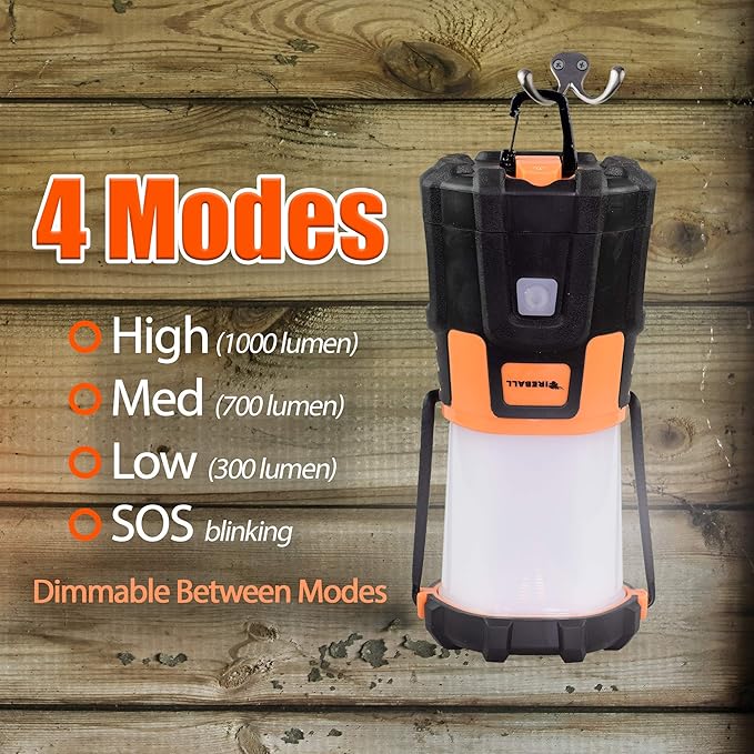 Blazin Fireball LED Camping Lantern - 1000LM Battery Powered Lanterns for Power Outages - Waterproof Light, 4 Modes, 20+ Hour Runtime