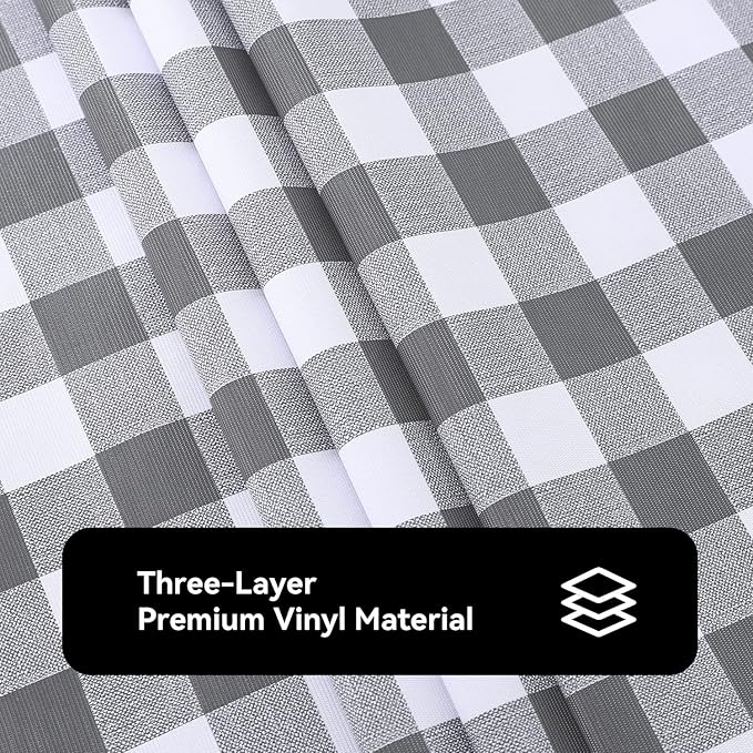 Romanstile Square Vinyl PVC Tablecloth, 100% Waterproof Buffalo Plaid Plastic Table Cloth, Oil Proof Heavy Duty Wipeable Table Covers for Dining/Camping/Picnic/Outdoor - 54 x 54, Grey and White