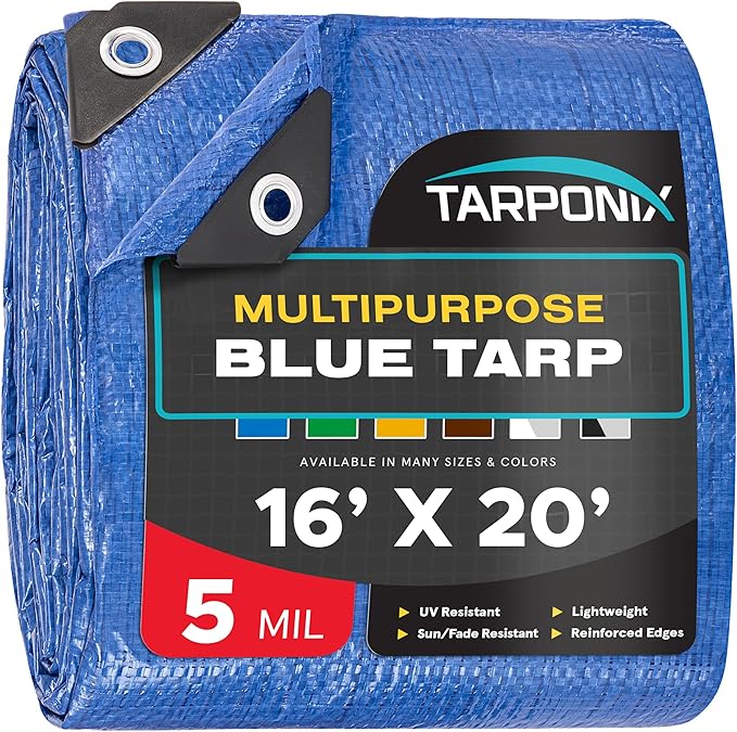 Better Blue Poly Tarp 16’ x 20’ – Lightweight 5 Mil Waterproof Cover – Durable, Weatherproof, Multipurpose Protection for Camping, Roofing, Construction
