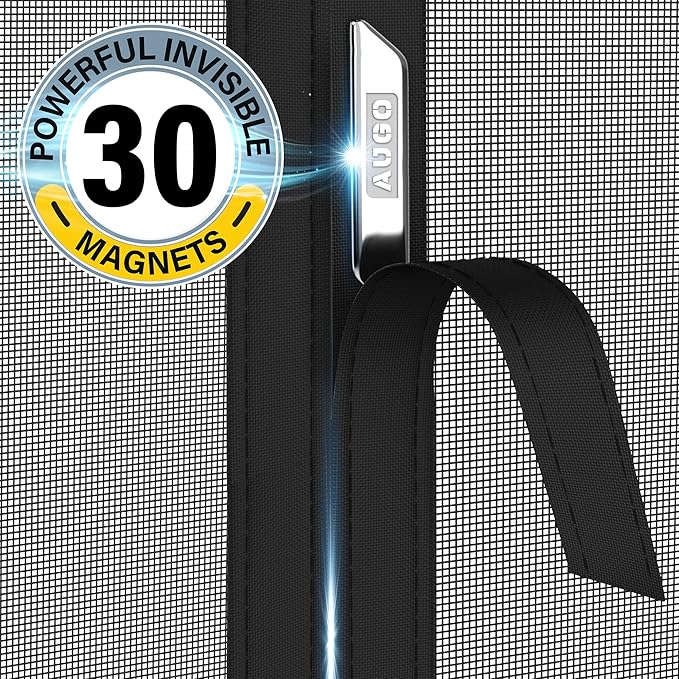 AUGO Garage Door Screen, 2 Car 16x7FT, Fiberglass mesh with Magnetic Closure, Heavy Duty Weighted Bottom, Easy Assembly & Pass, Hands Free Screen Door