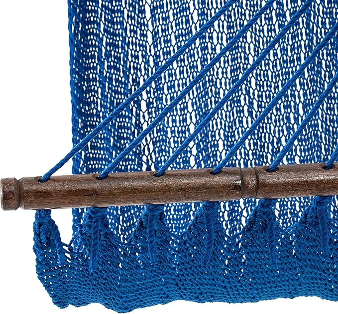 Lazy Daze Hammocks 10.5 FT Double 2 Person Caribbean Rope Hammock, Hand Woven Polyester Hammock with Spreader Bars, for Outside Outdoor Backyard Patio Poolside,450 LBS Capacity, Blue