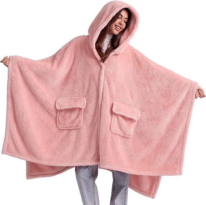 Bedsure Blanket Poncho for Women, Hooded Wearable Fleece Blanket for Adult, Winter Poncho Shawl Wrap Cape as Gifts for Mom
