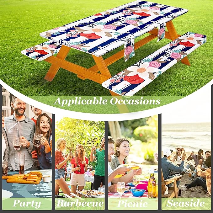 Fitted Picnic Table Cover with Bench Covers Set, Waterproof Lightweight Rectangle 96in Folding Table Cloths Canopy Shade Slipcover Cool Unique Fun Camping Gift for Camper Women Men Family Rv Owners