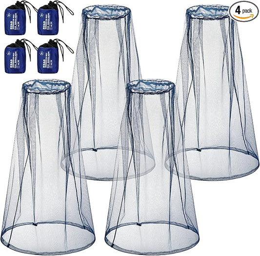 HESTYA 4 Pack Mosquito Head Net Face Mesh Protecting Net for Outdoor Hiking Camping Climbing Mosquito Fly Insects Preventing(Blue)