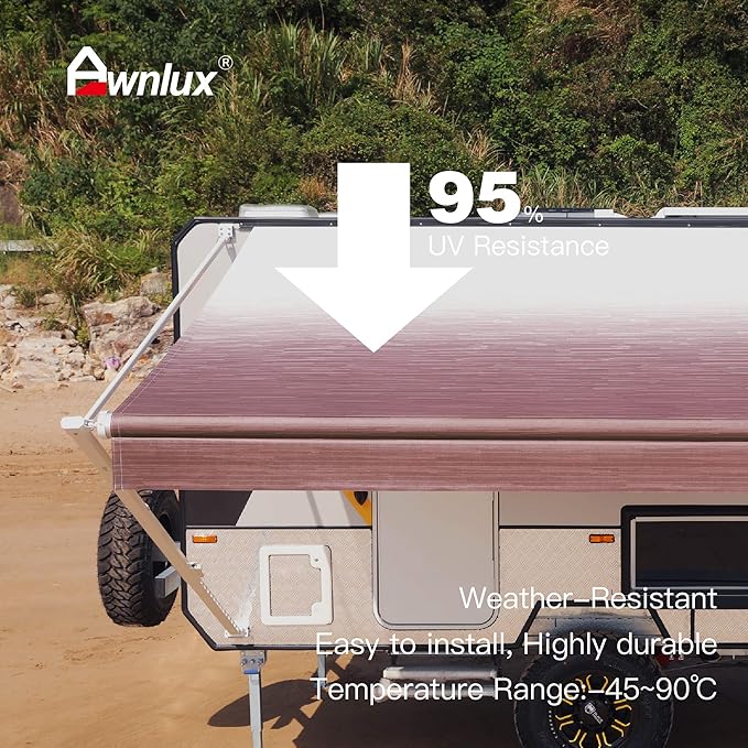 AWNLUX RV Awning Fabric Replacement - Waterproof Vinyl Shade Screen for Camping, Universal Fit, Sun UV Blocker Canopy, Shelter - Burgundy Fade-13' (Fabric 12'2")