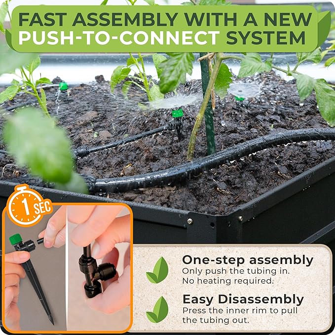 CARPATHEN Drip Irrigation System - Adjustable Quick Connect Irrigation System for Gardens up to 131ft, Raised Beds - Complete Garden Watering System - 1/4 Emitters, 1/2" and 1/4" Tubing and Connectors