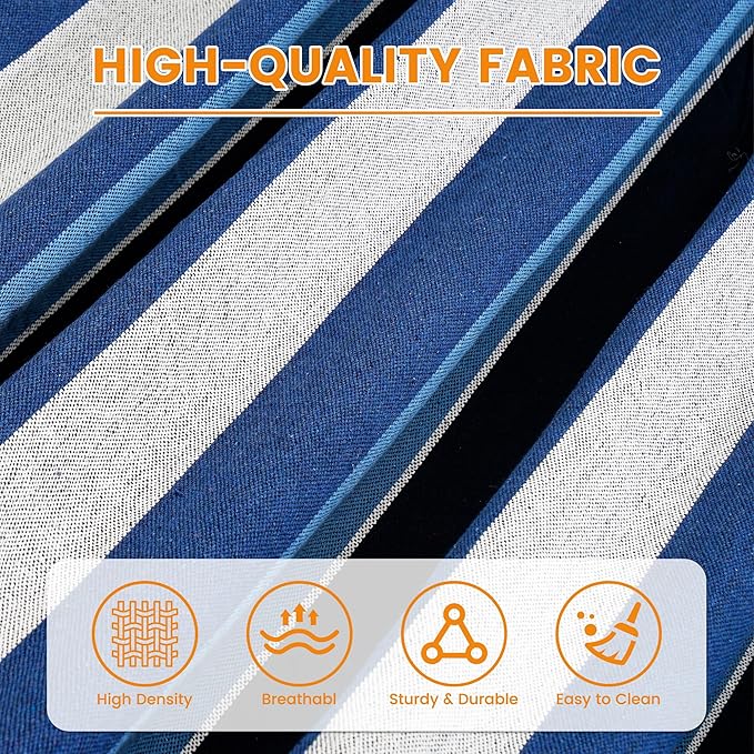 Lazy Daze Hammocks Cotton Fabric Spreader Bar Hammock, Outdoor Portable Hammock with Carrying Bag & Tree Straps for Bedroom, Patio, Backyard, Balcony, Max 450lbs Capacity, Blue