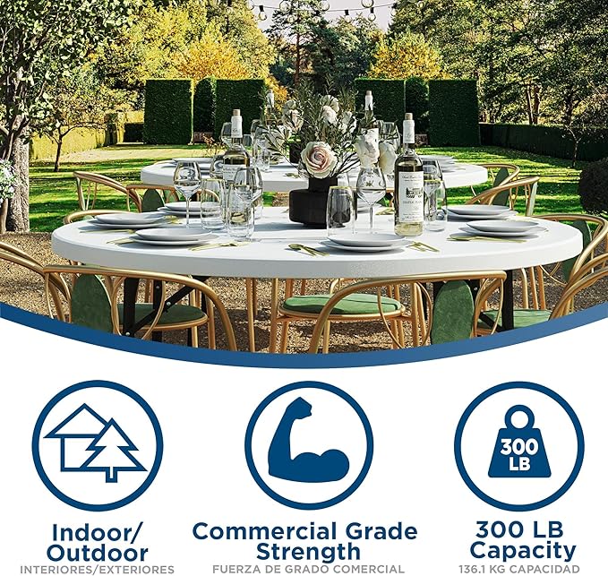 COSCO Commercial 5' (60") Round Blow Mold Table, White