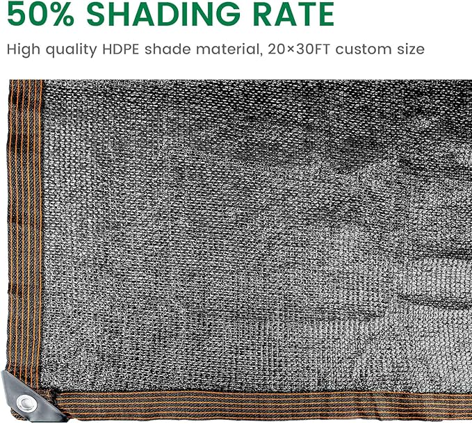 50% 20 X 30 FT Black Shade Cloth, Outdoor Woven Sun Shade with Grommets, Durable Breathable Netting Shading Antifreezing for Patio, Garden, DIY Home, Plants Cover, Greenhouse, Dog Kennel