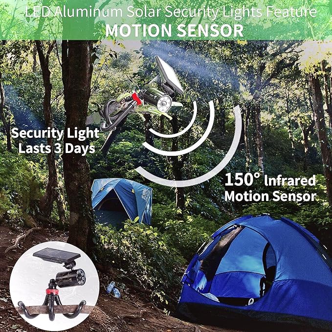 Camping Motion Sensor Light, Solar Spot Light Outdoor Aluminum Alloy, LED Solar Power Motion Sensor Flood Lights for Camp Porch Deck Path Patio Yand Post Step