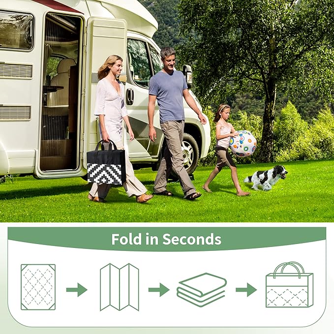 GENIMO Outdoor Rug for Patio Clearance,9'x12' Waterproof Large Mat,Reversible Plastic Camping Rugs,Rv,Porch,Deck,Camper,Balcony,Backyard,Black & White