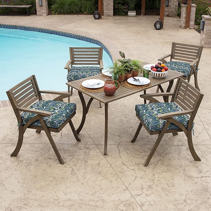 Arden Seat Cushion, 21 x 21, Rain-Proof, Fade Resistant, Cushion for Patio Dining, Adirondack, and Outdoor Chairs Sapphire Aurora Blue Damask