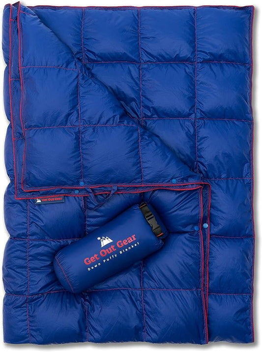Down Camping Blanket - Puffy, Packable, Lightweight and Warm | Ideal for Outdoors, Travel, Stadium, Festivals, Beach, Hammock | 650 Fill Power Water-Resistant Backpacking Quilt