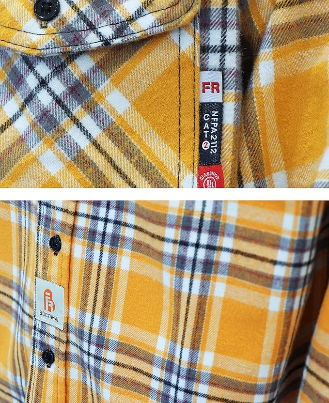 BOCOMAL FR Shirts for Men Welding Shirt Plaid 8.5oz Heavyweight Fire Retardant/Flame Resistant Welding Jacket