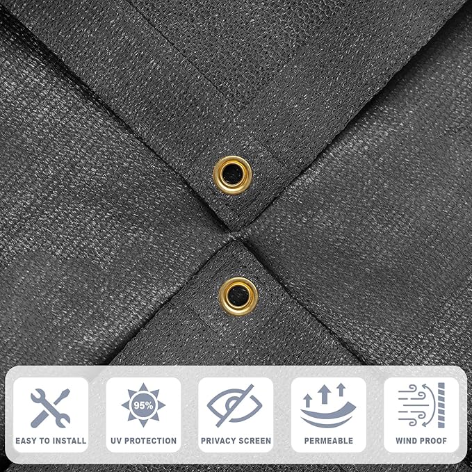 Cool Area Sun Shade Cloth with Grommets 3x8 FT Shade Panel Shade Tarp Screen Fabic for Outdoor Patio Pergola Cover Deck Garden, Dark Grey