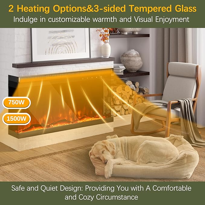 Charavector 30 inch 3-Sided Electric Fireplace Inserts with Remote Control in Wall Mounted, Energy Saving Insert Fireplace Heater Indoor Glass View with Remote Control & Touch Screen