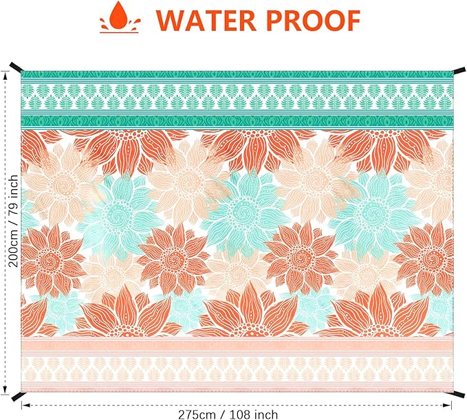 Beach Blanket Waterproof Sandproof Extra Large Beach Mat 79" X 83"/120"x108"for 1-8 Adults Quick Drying Durable Outdoor Picnic Mat for Beach Travel Camping Hiking